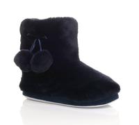 Ajvani Flat Heel Pull On Pom Pom Faux Fur Slippers In Navy Navy