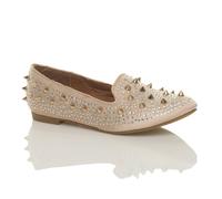 Ajvani Flat Heel Studded Spike Diamante Loafers In Rose Gold Rose Gold