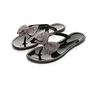 AJVANI flat jelly diamante bow flip flops toe post sandals size 6 39