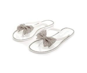 AJVANI flat jelly diamante bow flip flops toe post sandals size 7 40