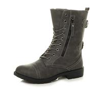 AJVANI flat low heel lace up zip combat military ankle boots size 3 36