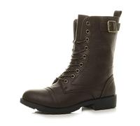 AJVANI flat low heel lace up zip combat military ankle boots size 5 38