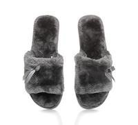 AJVANI flat peep toe bow cosy fur lined slip on slippers size 3 36