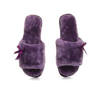 AJVANI flat peep toe bow cosy fur lined slip on slippers size 6 39
