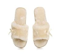 AJVANI flat peep toe bow cosy fur lined slip on slippers size 8 41