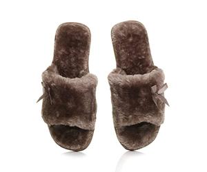 AJVANI flat peep toe bow cosy fur lined slip on slippers size 8 41