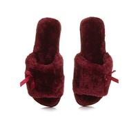 AJVANI flat peep toe bow cosy fur lined slip on slippers size 9 42