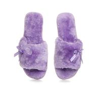 AJVANI flat peep toe bow cosy fur lined slip on slippers size 9 42