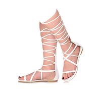 AJVANI flat strappy lace up tie up leg gladiator sandals size 4 37