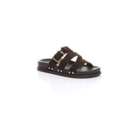 Ajvani Flat Wedge Heel Flatform Buckle T-Bar Strappy Slides Footbed Sandals In Dark Brown Dark Brown