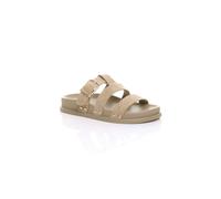Ajvani Flat Wedge Heel Flatform Buckle T-Bar Strappy Slides Footbed Sandals In Taupe Taupe