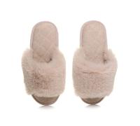 AJVANI fluffy indoor memory foam washable peep toe slippers slides size