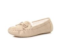 AJVANI Fur Lined Flexible Sole Boat Shoes Moccasins Slippers Size 7 40 Beige