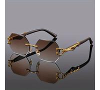 Ajvani Geometric Rimless Oval Sunglasses Shades In Brown Brown