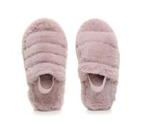 AJVANI Girls Kids Childrens Faux Fur Elastic Strap peep Toe Slippers Slides Size