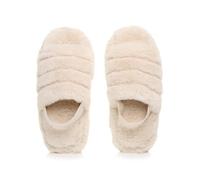 AJVANI Girls Kids Childrens Faux Fur Elastic Strap peep Toe Slippers Slides Size