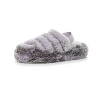 AJVANI Girls Kids Childrens Faux Fur Elastic Strap peep Toe Slippers Slides Size