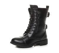 AJVANI Girls kids childrens flat low heel combat biker military ankle boots size 11