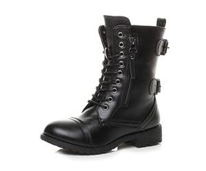 AJVANI Girls kids childrens flat low heel combat biker military ankle boots size 13