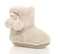 AJVANI Girl's Pom Pom Fluffy Ankle Boot Bootie Slippers in Beige | Size: Infant 8-9 AJVANI Beige Infant 8-9