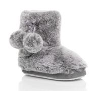 AJVANI Girl's Pom Pom Fluffy Ankle Boot Bootie Slippers in Grey | Size: Infant 8-9 AJVANI Grey Infant 8-9