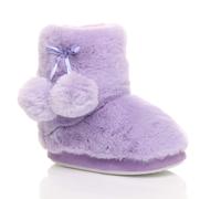 AJVANI Girl's Pom Pom Fluffy Ankle Boot Bootie Slippers in Lilac | Size: Infant 6-7 AJVANI Lilac Infant 6-7