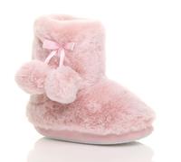 AJVANI Girl's Pom Pom Fluffy Ankle Boot Bootie Slippers in Pink | Size: Infant 6-7 AJVANI Pink Infant 6-7