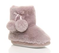 AJVANI Girl's Pom Pom Fluffy Ankle Boot Bootie Slippers in Taupe | Size: Infant 6-7 AJVANI Taupe Infant 6-7