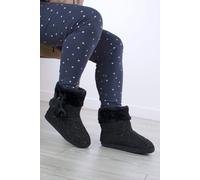 Ajvani Glitter Cable Knit Pom Pom Ankle Boots Slippers In Black Black