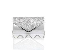 Ajvani Glitter Envelope Evening Prom Party Clutch Shoulder Bag In Silver Silver