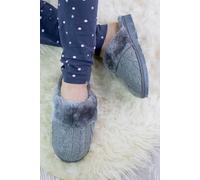 Ajvani Heel Glitter Cable Knit Faux Fur Lined Slippers In Grey Grey