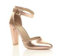 Ajvani High Block Heel Ankle Strap Pointed Toe 2 Part Heels In Rose Gold Rose Gold 5
