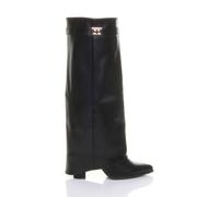 Ajvani High Block Heel Pointed Toe Fold Over Knee High Boots In Black Black 4