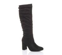Ajvani High Block Heel Ruched Calf Knee Wide Fitting Boots In Black Black