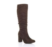 Ajvani High Block Heel Ruched Calf Knee Wide Fitting Boots In Brown Brown