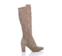 Ajvani High Block Heel Stretchy Calf Boots In Taupe Taupe