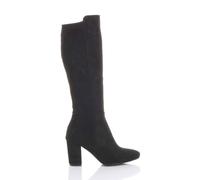 Ajvani High Block Heel Stretchy Calf Calf Boots In True Black True Black
