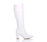 Ajvani High Block Heel Stretchy Calf Calf Boots In White White