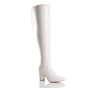 Ajvani High Block Heel Stretchy Sock Faux Leather Over The Knee Boots In White White