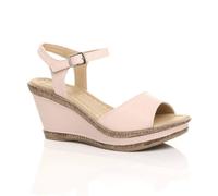 Ajvani High Heel Ankle Strap Cork Sandals Faux Leather Wedges In Beige Beige