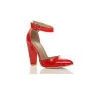 Ajvani High Heel Ankle Strap Pointed Toe Patent Court Shoes In Red Red