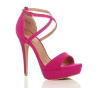 Ajvani High Heel Crossed Straps Platform Faux Suede 2 Part Heels In Fuchsia Fuchsia