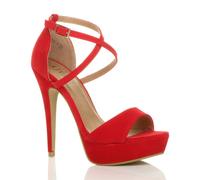 Ajvani High Heel Crossed Straps Platform Faux Suede 2 Part Heels In Red Red
