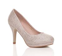 Ajvani High Heel Glitter Mesh Court Shoes In Rose Gold Rose Gold