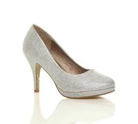 Ajvani High Heel Glitter Mesh Court Shoes In Silver Silver