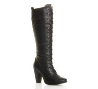 Ajvani High Heel Lace Up Victorian Style Knee High Boots In Black Black