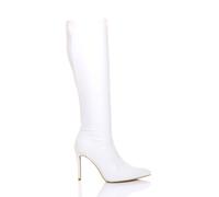 Ajvani High Heel Pointed Toe Stretchy Knee Calf Boots In White White