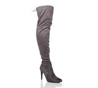 Ajvani High Heel Stretchy Fitted Sock Faux Suede Over The Knee Boots In Grey