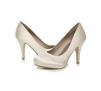 AJVANI high mid Heel smart Work Evening Party Platform Court Shoes Pumps Size 3 36 Ivory Satin