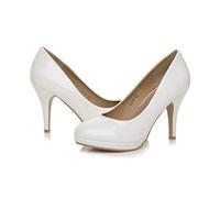 AJVANI high mid Heel smart Work Evening Party Platform Court Shoes Pumps Size 8 41 White Patent